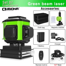 CLUBIONA 16/12 lines Self-leveling Remote Control Outdoor Mode - Receiver Auto 3x360 Green beam Line Laser Level