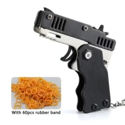 Keychain Gun Rubber Band Shooter 60 Pcs, Mini Fidget Toy Gun for Kids, Outdoor Party Favors Holiday Birthday Gift for Boys