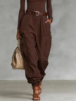 Vintage Casual Loose Multi Pocket Work Pants Vacation Solid Color Sports Pants Women Temperament with Ankle Cuffs Sweatshirt