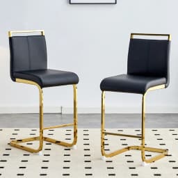 Nordic Bar Stools Set of 2 High Quality White Synthetic Leather Gold Metal Legs 96.5cm Kitchen Stool