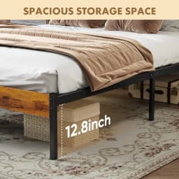 MCQ Wooden Headboard and Metal Platform Bed Frame No Box Spring Needed with 700LBS Sturdy Wooden Slats Support For Home