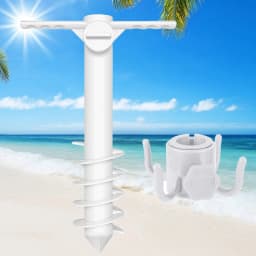 Beach Umbrella Sand Anchor Heavy Duty Umbrella Base With 5 Spiral Threads Universal Fit For Most Beach Umbrellas White