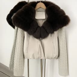 OFTBUY Cable Knit Sleeve Zipper Drawstring Hem Cropped Coat 90 White Duck Down Jacket Women Cozy Warm Winter Real Fox Fur Collar