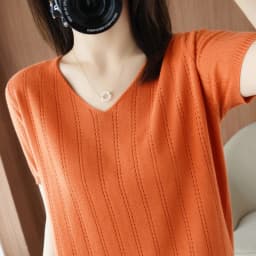 Summer New Thin 100% Pure Cotton Short-Sleeved Sweater Tees Women's V-neck Pullover T-Shirt Hollow Design Casual Knit Tops