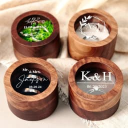 Free Personalized Wooden Wedding Ring Box With Bag Wedding Walnut Ring Box Custom Engagement Proposal Holder Bridal Gift For Her