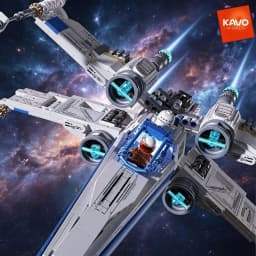 KAVOWORLD 1271pcs X-Wing Space Fighter Building Blocks Set with LED Light Up Mechanical Linkage Transformable Starship Bricks Retractable Landing Gear Display Model Construction Toy Space Vehicle with Pilot Bricks Gift for Adults Teens Space Birthday