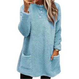 Long Sleeve Pocket Hoodie with Patchwork Elegant Commuting Women Sweatshirt Urban Loose Fit Round Neck Pullover Autumn Casual