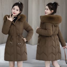 Fashionable Winter down Cotton Jacket Women's Mid-Length Slim Fit Korean Style Cotton Coat with Large Fur Collar Trendy