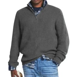 Men's Wool Blend Knit Sweater Casual Long Sleeve Zipper Collar Pullover Sweaters Winter Outdoor Warm Stripes Pullover Jumper