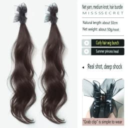 2PCS Fashionable Highlight Elf Ear Synthetic Wig Sweet Princess Head Mesh Bow Clip-on Curly Hair Ponytail Wig for Women Daily