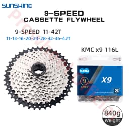 Shimano K7 9Speed Freewheel and Chain Groupset H200 Sunshine 23/25/28/30/32/36/40/42/46/50T Cassette HG53/KMC X9 Chain 9V Kit