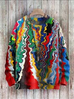 Multicolor Art Print Casual Knit Pullover Sweater Men's For Women's Pullover