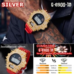 DW-6900 Series Moissanite Watch Case S925 Sterling Silver Iced Out Bezel For Men's Hip Hop Jewelry Watch Accessories