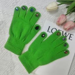 Winter Creative DIY Finger Thickened Warm Manicure Gloves Women Knitted Mittens Shiny Rhinestone Colored Diamond Gloves
