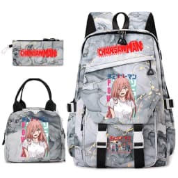 Chainsaw Man Anime Print Student Backpack Set for Girls with Lunch Bag Pencil Case School Daily Use