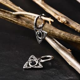 Vnox Retro Celtic Knot Triangle Earrings for Men Women,Black Opal Stone Hoop Earrings,Vintage Stainless Steel Geometric Earrings