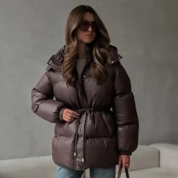 Women Solid Thicken Cotton Outwears Casual Stand Collar Zipper Long Sleeves Lace Up Detachable Hat Coat Winter Lady Warm Jackrts