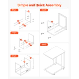 VEVOR C Table C Shaped Sofa Side Table with Metal Frame Rolling Casters Portable C Shaped End Stand for Living Room Office