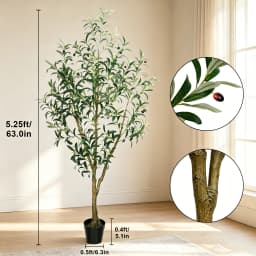 Olive Trees Artificial Indoor, 5.25/6.10/7.10FT Tall Faux Olive Tree with Black Pot, Artificial Plants with Natural Wood Trunk and Lifelike Fruits for Home Office Decor
