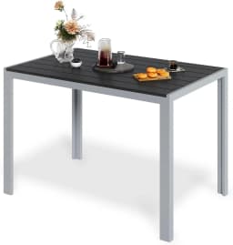 Aluminum Outdoor Dining Table, Patio Metal Slatted Table, Weather Resistant 110x70x73cm Large Rectangular, Yard, Garden, Porch