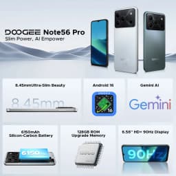 DOOGEE Note56 Pro Android 16 Smartphone Gemini AI 6.56" 6150mAh Battery 32GB RAM(4+28) 128GB ROM Widevine L1 Support Mobilephone