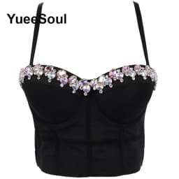 Black Y2K Tops White Rhinestone Sequins Tassel Slim Crop Top New Gothic Party Club Wedding High Street Sexy Corset Top Camis