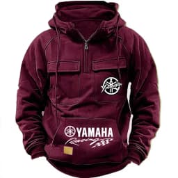 2026 New Yamaha Logo Men Multi Pocket Zip Up Hooded Sweatshirt Motorcycle Racing Outdoor Sports Top