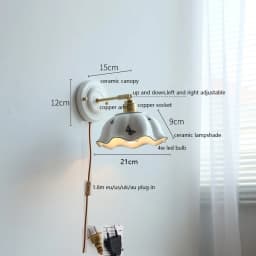 IWHD White Ceramic LED Wall Light Fixtures Copper Arm Socket Bedroom Living Room Beside Lamp Modern Wandlamp Applique Murale