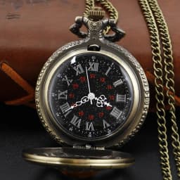 Hollow Yellow Magic Gemstone Inlaid Compass Quartz Pocket Watch Retro Digital Pendant Chain Clock Necklace Jewelry Clock Gift