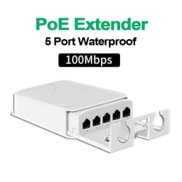 5 Port Waterproof POE Extender 4 Port Repeater 100/1000Mbps Outdoor Network IP55 VLAN 44-57V for POE Camera Wierless AP