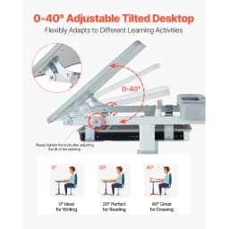 SucceBuy Kids Study Chair and Desk Set Study Desk and Chair for Kids with Table Lamp Adjustable Height for Bedroom & Study Room