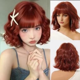 Platinum Blonde Short Bob Wavy Synthetic Wig with Bangs Fluffy Natural Heat Resistant Fiber Cosplay Daily Party Wig for Women