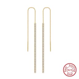 ORSA JEWELS 925 Silver Minimalism Dangle Long Chains Earrings for Women Vintage Cubic Zircon Drop Earings Jewelry Gifts SE111