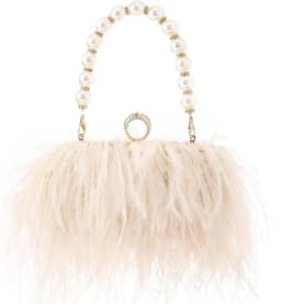 Luxury Real Ostrich Feathers Handbag Pearl Tassel Evening Bags Women's Pouch Purse Pink Green Diamond Clutch Party Messenger Bag