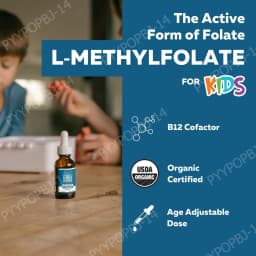 Kids L-Methylfolate 5-MTHF Liquid Drops with Methyl B12 Active Folate Support 1 Fl Oz USDA Organic Vegan Non-GMO