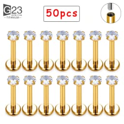 50/100Pcs ASTM F136 Titanium Labret Piercing 16G Flatback CZ Ear Lip Stud Cartilage Tragus Earring Tongue Stud Body Jewelry