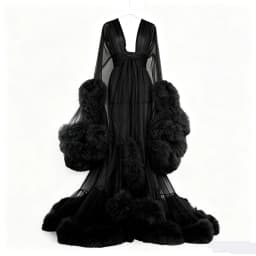 Sexy Feather Perspective Flared Sleeve Trailing Long Dress with Multiple Colors Available Mesh Women's Loose Pregnant Dress