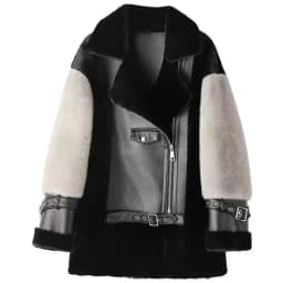 New Autumn Winter Fur One Motorcycle Short Jacket Outwear Women's Stitching Contrast Color European Mink Fleece Motorcycle Coat