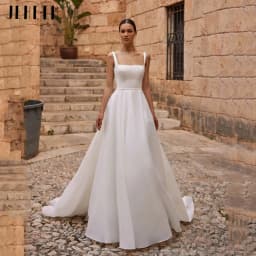 JEHETH Boho Brides Wedding Dresses Spaghetti Straps Square Collar Simple Formal Bride Dress Vintage Long Bridal Gowns Customized