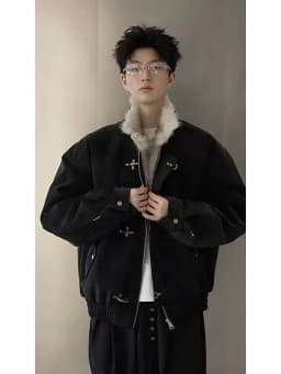 Men's Thickened Fleece Lined Cotton Jacket with Lamb Fur Collar Winter Warm Airplane Metal Buckle Outerwear Standard Fit Long...