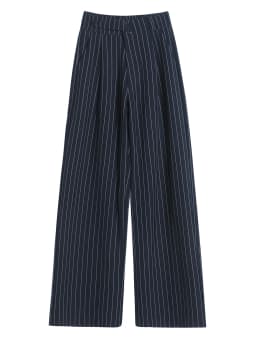 Elegant Striped High Waist Loose Straight Leg Pants Women's Spring Autumn 2026 New Style Floor Length Wide Leg Trousers