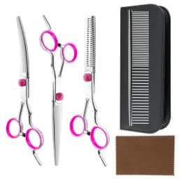 5Pcs Professional Dog Grooming Scissors Set Stainless Steel Pet Curved Thinning Shears Kit with Comb Case for Pet Hair Cutting