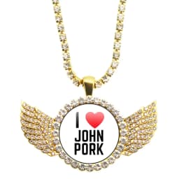 John Pork Is Calling Answer Call Phone Humor Funny Pig Graphic Glass Cabochon Angel Wings Pendant Necklace Jewelry Giftwholesale