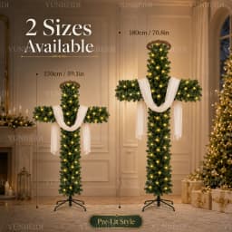 Cross Shaped Christmas Tree 150/180cm Pre Lit Warm LED Lights Artificial PVC Xmas Tree Religious Holiday Home Outdoor Decoration