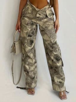 Women's Camouflage Work Pants - Wide Leg Loose Joggers with Pockets Streetwear Cargo Sport Pants