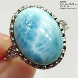 Natural Blue Larimar Adjustable Ring 925 Sterling Silver Larimar Gemstone Women Men Water Pattern AAAAA