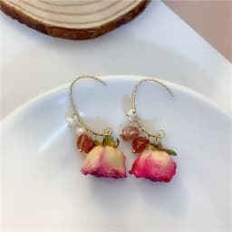 Unique Red Rose Earrings Epoxy Resin Natural Rose Flower Earrings Elegant Immortal Rose Drop Earrings Wholesale Custom Packaging