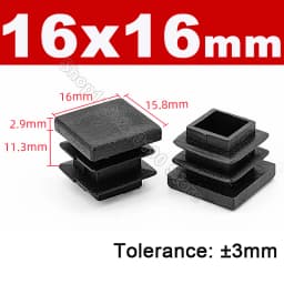 Black Square Pipe Tube Cap Plastic Tubing End Cover Glide Insert Blanking End Plugs Bung 10/13/15/16/18/19/20//22/23/25/28-200mm