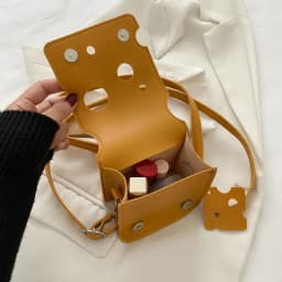 Women's Triangle and Square Cheese Shaped Mini PU Leather Bags Cute Earphone Lipstick Purses Handbags Crossbody Shoulder Bag