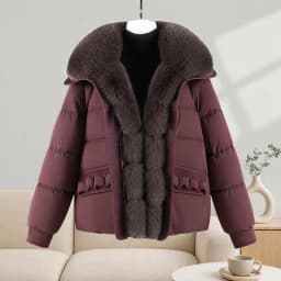 Winter New Solid Color Fur Collar Splicing Short Down Cotton Jacket Women's Thickened Long-sleeved Fashionable Versatile Coat